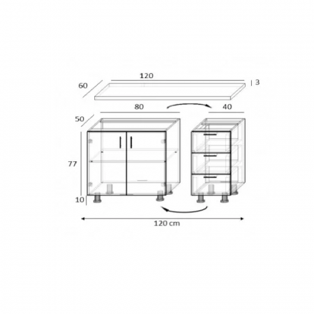 Corp Inferior cu Blat 120X50X90Cm, Culoare Sonoma, Pal 18 mm [3]