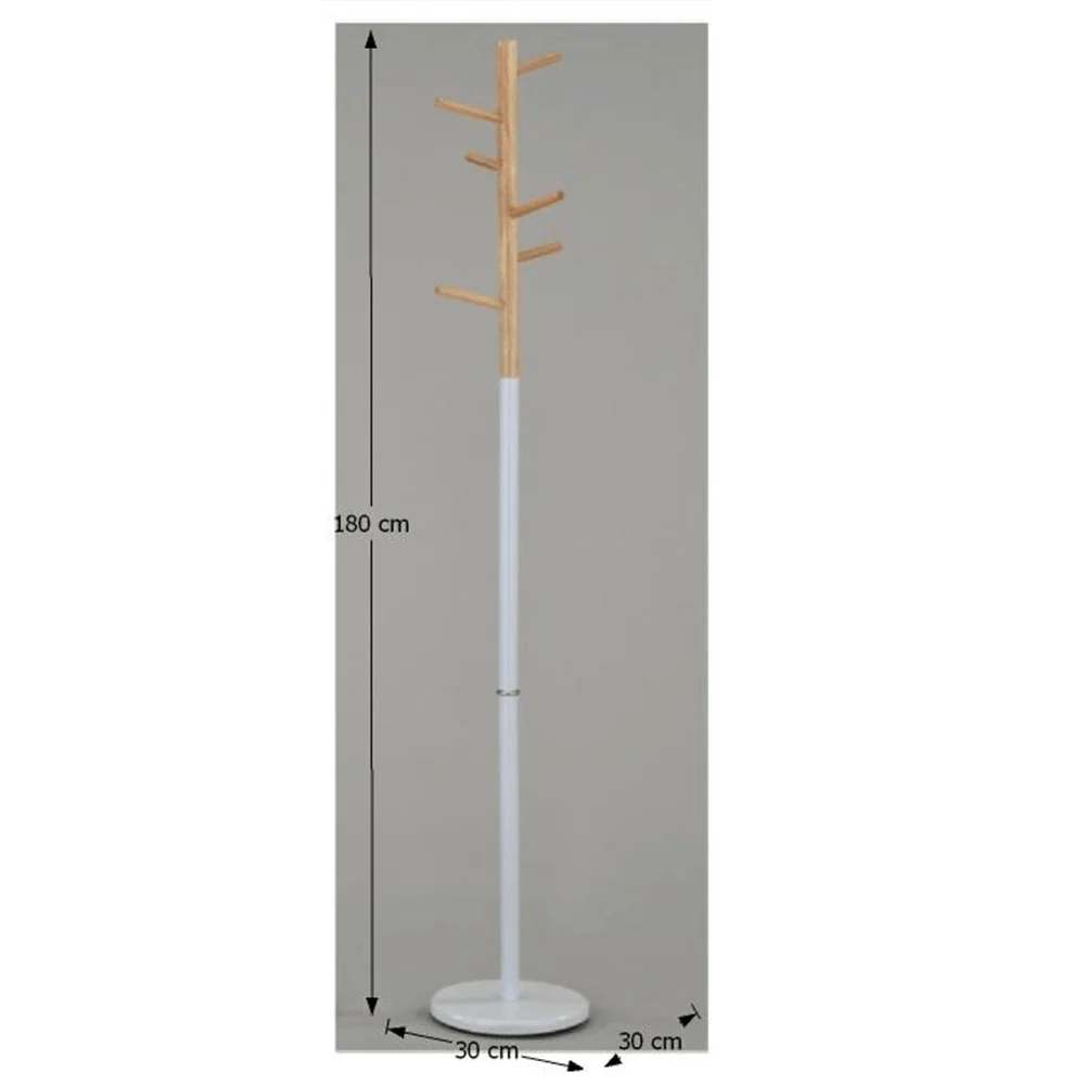 Cuier de Podea Modern, Alb cu Aspect Lemn Natural, Design Tip Copac, pentru Haine și Accesorii [3]
