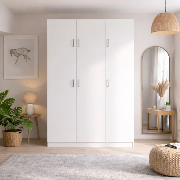 Dormitor Maximo Alb Mat – Set complet pat, dulap cu extensie superioară și 2 noptiere [1]