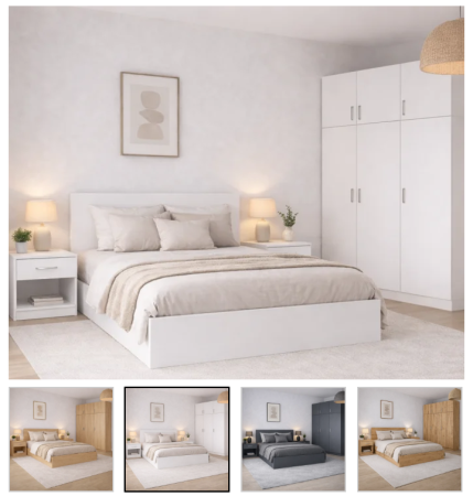 Seturi dormitor - Dormitor Maximo – Set complet: Pat + Dulap 3 uși cu extensie + 2 Noptiere, PAL 18 mm