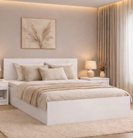 Dormitor STAR Alb Mat – Set complet cu pat, dulap și 2 noptiere [1]