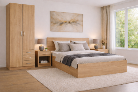 Seturi dormitor - Dormitor STAR Sonoma – Set complet cu pat, dulap și 2 noptiere