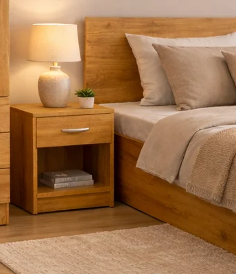 Dormitor STAR Stejar Auriu – Set complet cu pat, dulap și 2 noptiere [1]