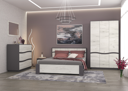 NOUTATI - Dormitor Zeneva,  Culoare Gri Grafit si Stejar Craft Alb