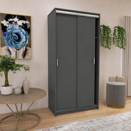 Dulapuri culisante - Dressing Barcelona, 200x100x50 cm, Culoare Gri Antracit din pal de 18 mm