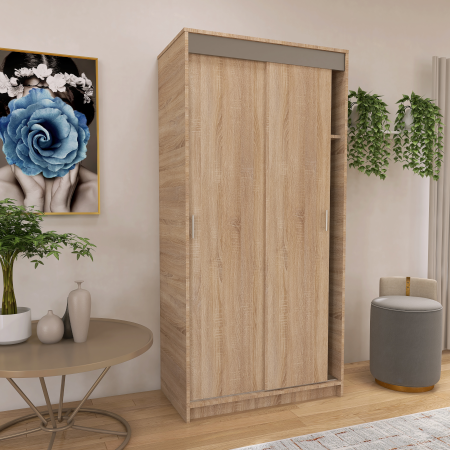 DULAPURI 2 USI - Dressing Barcelona, 200x100x50 cm, Culoare Sonoma din pal de 18 mm