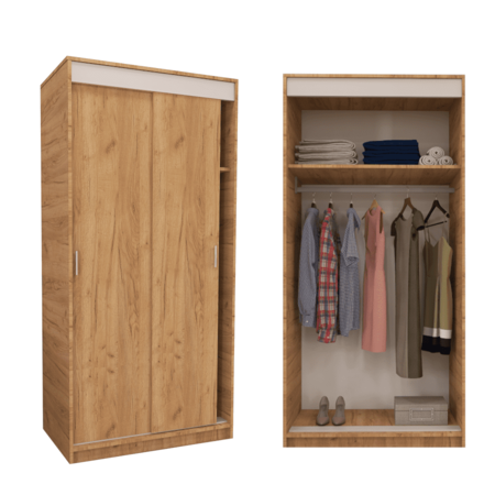 DULAPURI 2 USI - Dressing Barcelona, 200x100x50 cm, Culoare Stejar Auriu din pal de 18 mm