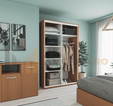 Dressing cu 2 Usi Glisante Cires, H200x120x60cm, bara de Umerase si 5 Polite de Depozitare Pal 18 mm [1]