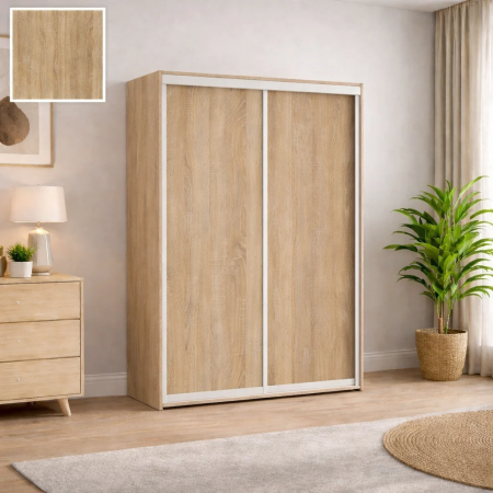 Dulapuri culisante - Dressing cu 2 Uși Glisante Sonoma, 120×60×200 cm, PAL 18 mm, Bară pentru Umerașe și 5 Polițe