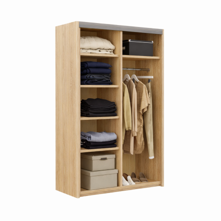 Dressing cu 2 Uși Glisante Sonoma, 120×60×200 cm, PAL 18 mm, Bară pentru Umerașe și 5 Polițe [3]