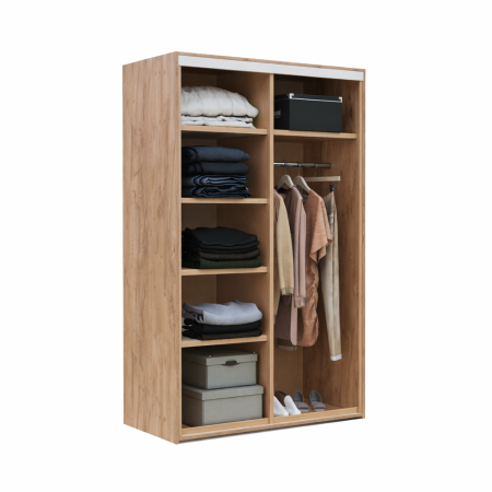 Dressing cu 2 Uși Glisante Stejar Auriu, 120×60×200 cm, PAL 18 mm, Bară pentru Umerașe și 5 Polițe [2]