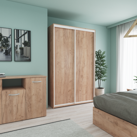 Dulapuri culisante - Dressing cu 2 Uși Glisante Stejar Auriu, 120×60×200 cm, PAL 18 mm, Bară pentru Umerașe și 5 Polițe