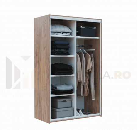 Dressing cu 2 Usi Glisante Stejar Auriu, H200x120x60cm, bara de Umerase si 5 Polite de Depozitare Pal 18 mm [4]