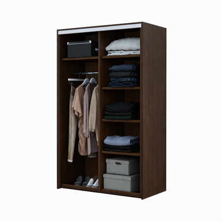 Dressing cu 2 Uși Glisante Wenge, 120×60×200 cm, PAL 18 mm, Bară pentru Umerașe și 5 Polițe [3]