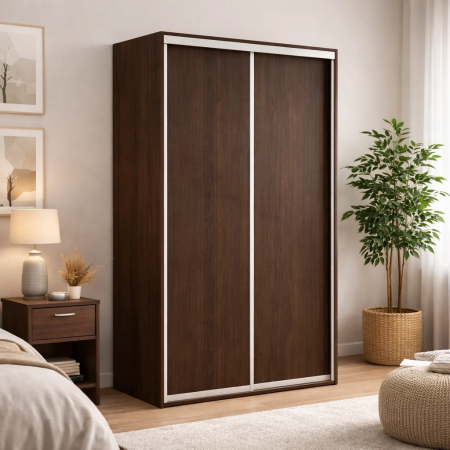 Dulapuri culisante - Dressing cu 2 Uși Glisante Wenge, 120×60×200 cm, PAL 18 mm, Bară pentru Umerașe și 5 Polițe