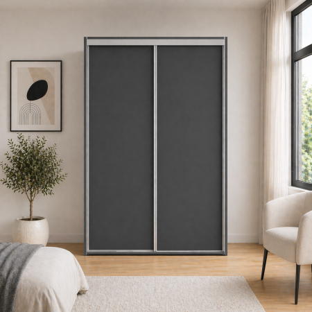 Dressing Gri Antracit 2 Uși Culisante, PAL 18 mm, Compartimentare cu Polițe și Bară Haine [1]