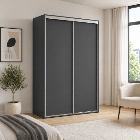 Dulapuri culisante - Dressing Gri Antracit 2 Uși Culisante, PAL 18 mm, Compartimentare cu Polițe și Bară Haine