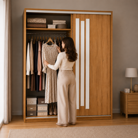 Dressing Leno Stejar Auriu cu Alb Mat, 150 x 200 x 60 cm, PAL 18 mm [1]