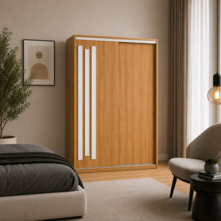 Dressing Leno Stejar Auriu cu Alb Mat, 150 x 200 x 60 cm, PAL 18 mm [2]