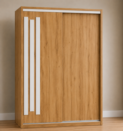 Dulapuri culisante - Dressing Leno Stejar Auriu cu Alb Mat, 150 x 200 x 60 cm, PAL 18 mm