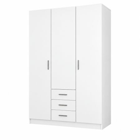 Dulap 3 Uși si 3 sertare, 200x120x50 cm Alb Mat | 5 Polițe și Bară pentru Haine | PAL 18 mm | Balamale Soft Close 3D [3]