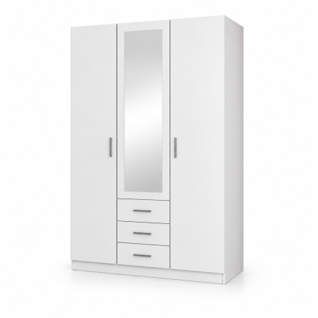 Dulap 3 Uși si 3 sertare, 200x120x50 cm Alb Mat | 5 Polițe și Bară pentru Haine | PAL 18 mm | Balamale Soft Close 3D [2]