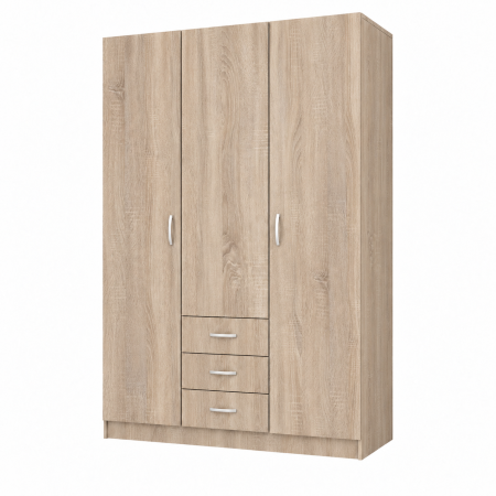 Dulap 3 Uși si 3 sertare, 200x120x50 cm Sonoma | 5 Polițe și Bară pentru Haine | PAL 18 mm | Balamale Soft Close 3D [3]