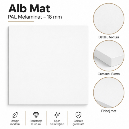 Dulap cu 3 Uși și 3 Sertare cu Oglindă, 5 Polițe și Bară pentru Haine, 200 x 120 x 50 cm Alb Mat |  PAL 18 mm | Balamale Soft Close 3D [4]