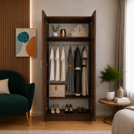 Dulap Wenge cu 2 Usi, 2 Rafturi Depozitare si Bara de Haine 200x80x50 cm, din Pal de 18 mm
