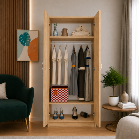 Dulap Sonoma cu 2 Usi, 2 Rafturi Depozitare si Bara de Haine 200x80x50 cm, din Pal de 18 mm