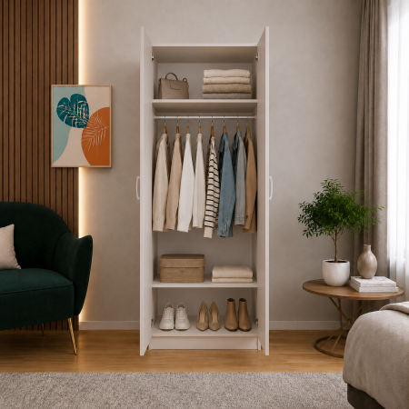 Dulap cu 2 Usi, 2 Rafturi Depozitare si Bara de Haine 200x80x50 cm, din Pal de 18 mm