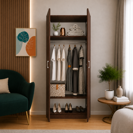 Dulap Wenge cu 2 Usi, 2 Rafturi Depozitare si Bara de Haine 200x80x50 cm, din Pal de 18 mm