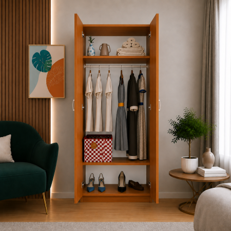 Dulap Cires cu 2 Usi, 2 Rafturi Depozitare si Bara de Haine 200x80x50 cm, din Pal de 18 mm