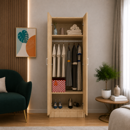 Dulap Sonoma cu 2 Usi, 2 Rafturi Depozitare si Bara de Haine 200x80x50 cm, din Pal de 18 mm