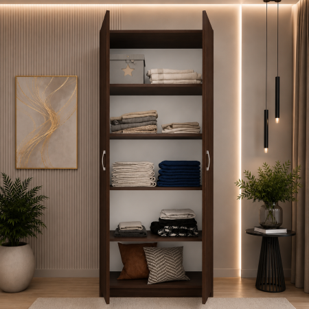 Dulap cu 2 Usi si 4 Rafturi de Depozitare, 200x80x40 cm, Culoare Wenge – Balamale cu amortizare și reglaj 3D