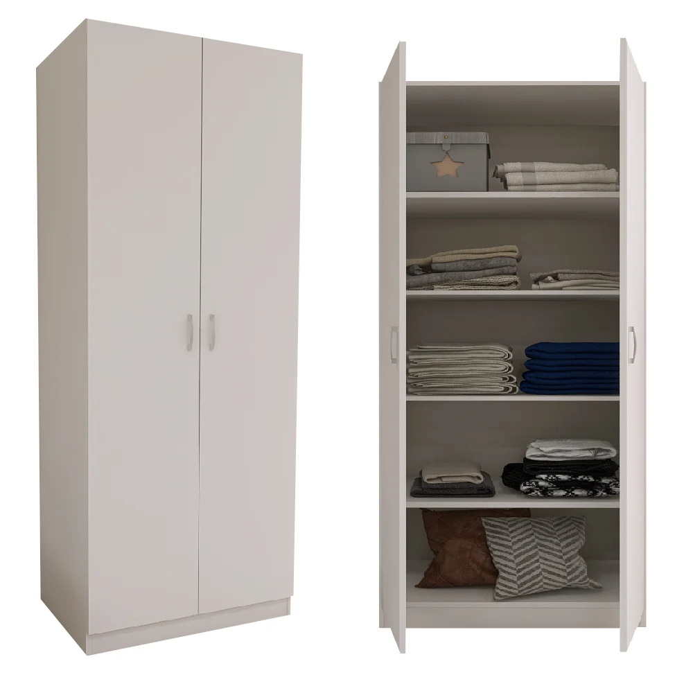 Dulap cu 2 Usi si 4 Rafturi de Depozitare, 200x80x40 cm, Culoare Alb din Pal de 18mm [3]