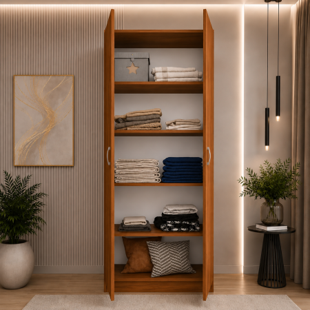 Dulap cu 2 Usi si 4 Rafturi de Depozitare, 200x80x40 cm, Culoare Cires – Balamale cu amortizare și reglaj 3D