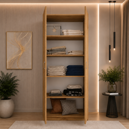 Dulap cu 2 Usi si 4 Rafturi de Depozitare, 200x80x40 cm, Culoare Stejar Auriu – Balamale cu amortizare și reglaj 3D