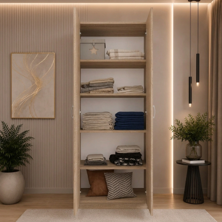 Dulap cu 2 Usi si 4 Rafturi de Depozitare, 200x80x40 cm, Culoare Alb – Balamale cu amortizare și reglaj 3D