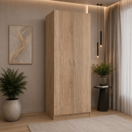 Dulap cu 2 Usi si 4 Rafturi de Depozitare, 200x80x40 cm, Culoare Sonoma din Pal de 18mm [2]