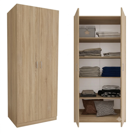 Dulap cu 2 Usi si 4 Rafturi de Depozitare, 200x80x40 cm, Culoare Sonoma din Pal de 18mm [3]