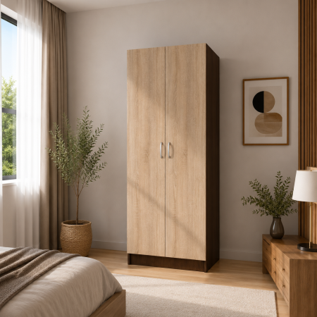 Dulap Wenge cu Sonoma in 2 Usi si 4 Polite de Depozitare, 200X80x40 cm, din Pal de 18 mm [1]