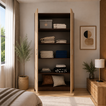 Dulapuri 2 uși - Dulap Wenge cu Sonoma in 2 Usi si 4 Polite de Depozitare, 200X80x40 cm, din Pal de 18 mm