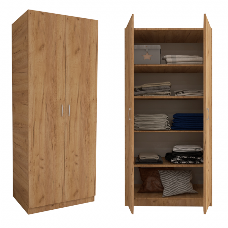 Dulap cu 2 Usi si 4 Rafturi de Depozitare, 200x80x40 cm, Culoare Stejar Auriu din Pal de 18mm [3]