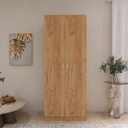 DULAPURI 2 USI - Dulap cu 2 Usi si 4 Rafturi de Depozitare, 200x80x40 cm, Culoare Stejar Auriu din Pal de 18mm