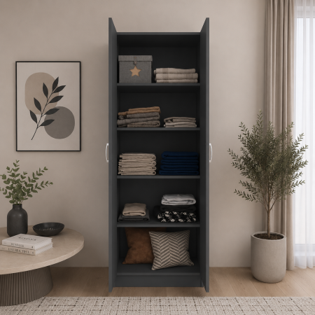 Dulap cu 2 Usi si 4 Rafturi de Depozitare, 200x80x52 cm, Culoare Gri Antracit [2]
