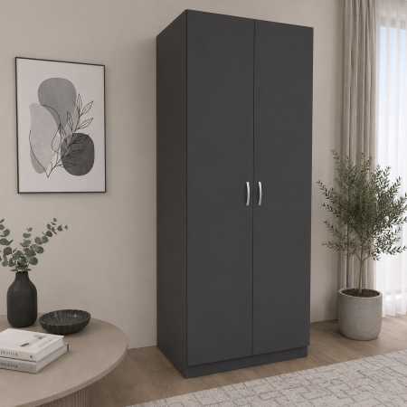 Dulapuri 2 uși - Dulap cu 2 Usi si 4 Rafturi de Depozitare, 200x80x52 cm, Culoare Gri Antracit