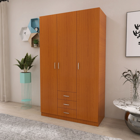 DULAPURI 3 USI - Dulap cu 3 usi si 3 Sertare, 200x120x50, Culoare Cires din Pal de 18 mm