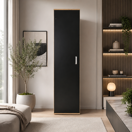 Dulap cu o Usa si 4 polite 200X45X45 cm, Culoare Sonoma cu Negru din Pal de 18mm [1]