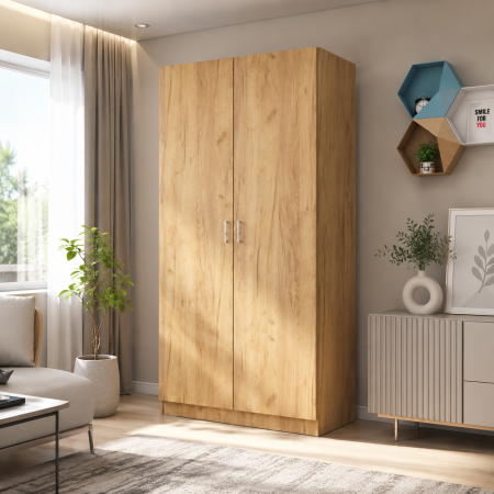 Dulap in 2 Usi Mixt cu Bara si 5 Rafturi Depozitare 200x100x50 cm, Stejar Auriu – Balamale cu amortizare și reglaj 3D [1]